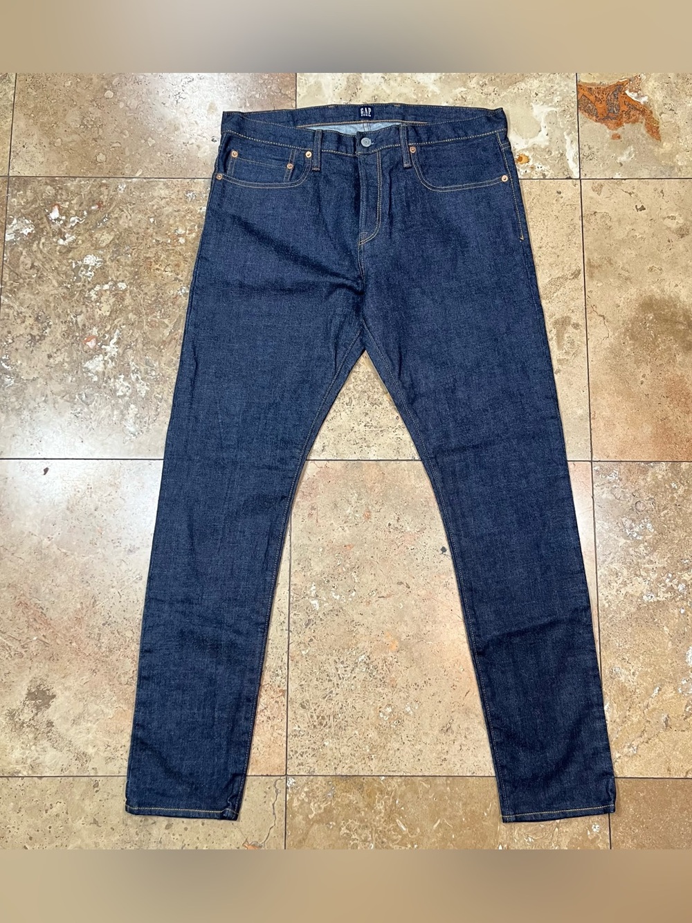 GAP Men’s 1969 Raw Selvedge Dark Wash Denim Skinny Jeans Button Fly 36X32